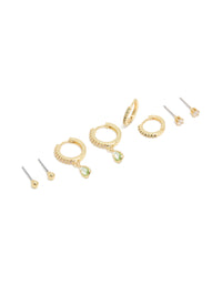 Gold Plated Brass Peridot Cubic Zirconia August Birthstone Earrings 4-Pack - link has visual effect only