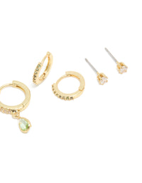 Gold Plated Brass Peridot Cubic Zirconia August Birthstone Earrings 4-Pack - link has visual effect only