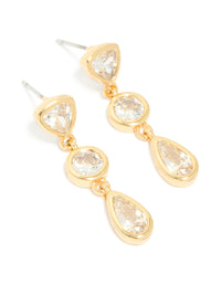 Gold Plated Cubic Zirconia Organic Circle Triple Drop Earrings - link has visual effect only