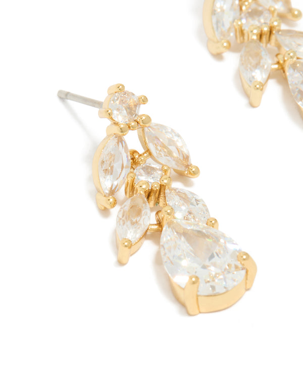 Gold Plated Cubic Zirconia Vine Drop Earrings