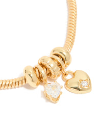 Gold Plated Cubic Zirconia & Heart Charm Bracelet - link has visual effect only