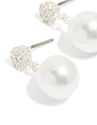 Silver Plated Small Round Cubic Zirconia & Pearl Drop Earrings - link has visual effect only