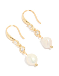 Gold Plated Cubic Zirconia & Freshwater Pearl Hook Earrings - link has visual effect only