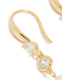 Gold Plated Cubic Zirconia & Freshwater Pearl Hook Earrings - link has visual effect only