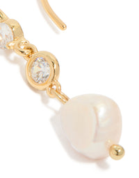 Gold Plated Cubic Zirconia & Freshwater Pearl Hook Earrings - link has visual effect only