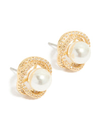 Gold Plated Cubic Zirconia & Pearl Twist Stud Earrings - link has visual effect only