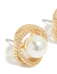 Gold Plated Cubic Zirconia & Pearl Twist Stud Earrings - link has visual effect only
