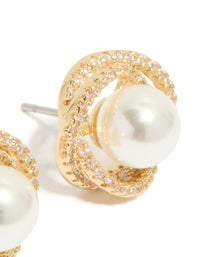 Gold Plated Cubic Zirconia & Pearl Twist Stud Earrings - link has visual effect only