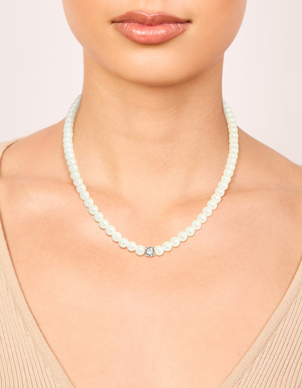 Gold Plated Pearl Inlay & Cubic Zirconia Necklace