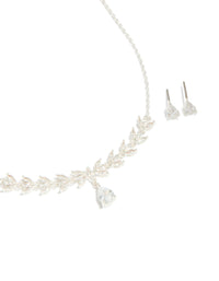 Silver Plated Cubic Zirconia Dainty Vine Drop Earrings & Necklace Jewellery Set - link has visual effect only