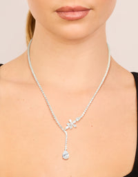 Silver Plated Cubic Zirconia Flower Cup Chain Y-Necklace - link has visual effect only