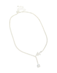 Silver Plated Cubic Zirconia Flower Cup Chain Y-Necklace - link has visual effect only