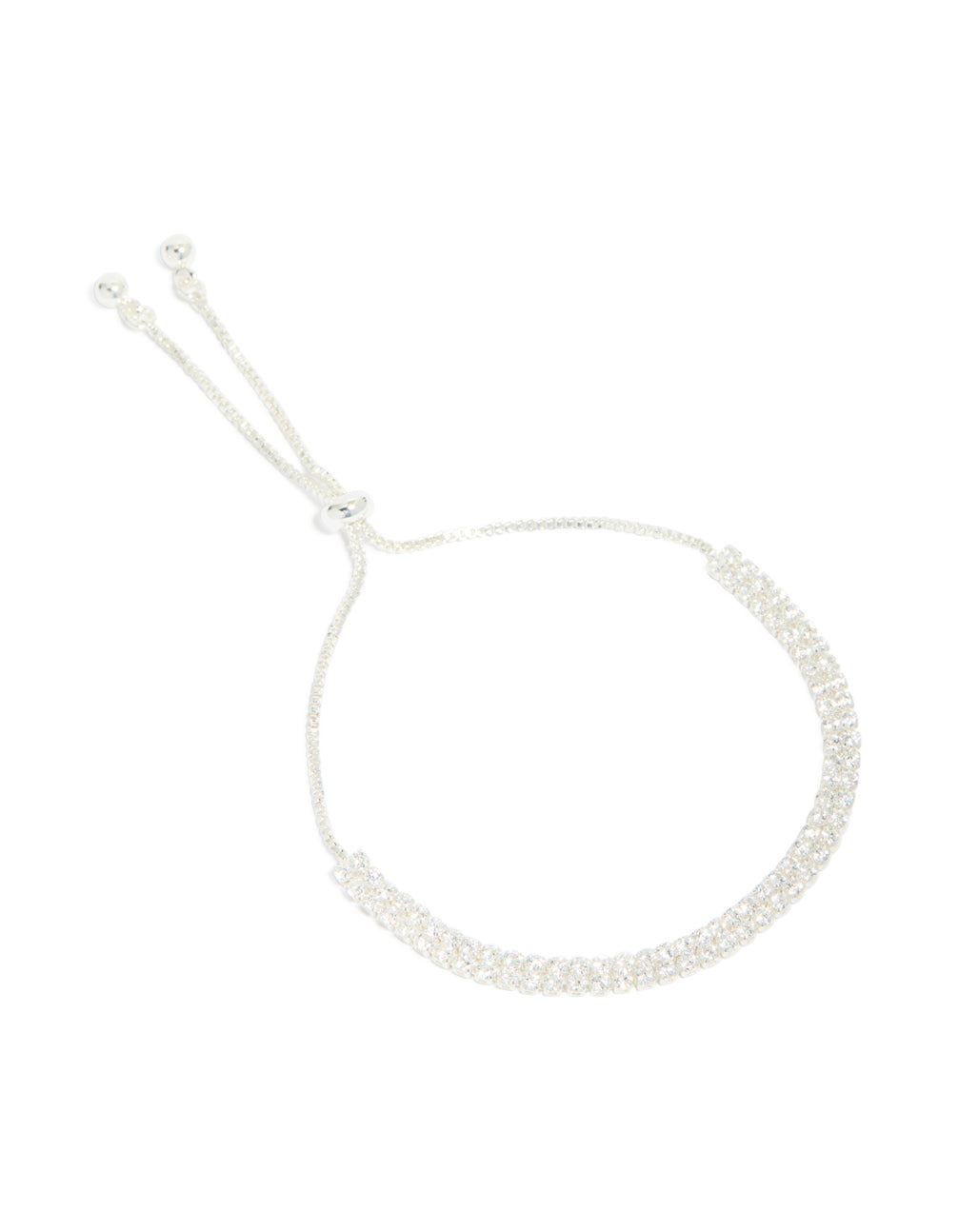 Silver Plated Cubic Zirconia Thin Tennis Layered Toggle Bracelet
