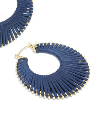 Gold Dark Blue Thread Hoop Earrings - link has visual effect only