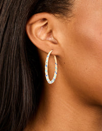 Gold Light & Dark Blue Enamel Dotted Large Thin Hoop Earrings - link has visual effect only