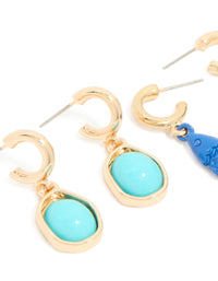 Gold Small Fish & Pebble Open Hoop Earrings 3-Pack - link has visual effect only