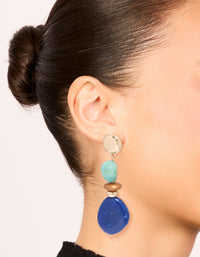 Gold Light & Dark Blue Acrylic Bead Drop Earrings - link has visual effect only