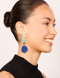 Gold Light & Dark Blue Acrylic Bead Drop Earrings - link has visual effect only