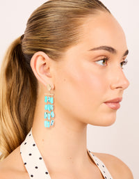Gold Aqua Marbled Beaded Layered Drop Earrings - link has visual effect only