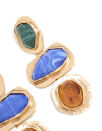 Worn Gold Blue & Green Acrylic Triple Layered Drop Earrings - link has visual effect only