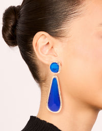 Gold Dark Blue Resin Drop Stud Earrings - link has visual effect only