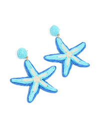 Light & Dark Blue Raffia Starfish Drop Earrings - link has visual effect only