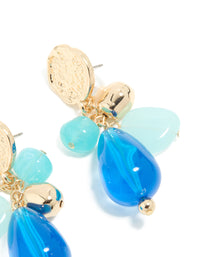 Gold Textured & Blue Beaded Drop Earrings - link has visual effect only
