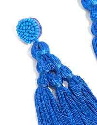 Dark Blue Fabric Fringe Long Drop Earrings - link has visual effect only