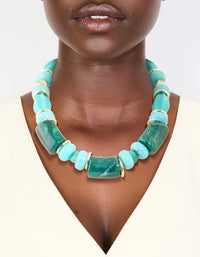 Aqua & Turquoise Acrylic Beaded Square & Round Chunky Necklace - link has visual effect only