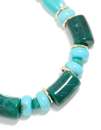 Aqua & Turquoise Acrylic Beaded Square & Round Chunky Necklace - link has visual effect only