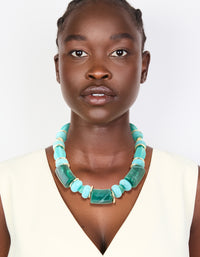 Aqua & Turquoise Acrylic Beaded Square & Round Chunky Necklace - link has visual effect only