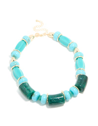 Aqua & Turquoise Acrylic Beaded Square & Round Chunky Necklace - link has visual effect only