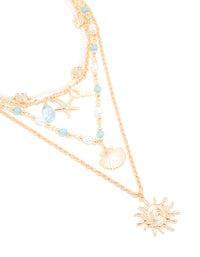 Gold Blue Beaded & Pearl Chain Layered Necklace - link has visual effect only