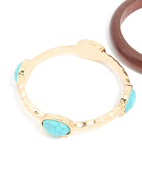 Gold Turquoise Stone & Wood Bangles 2-Pack - link has visual effect only