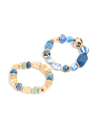 Blue & Green Beaded Pattern Stretch Bracelets 2-Pack - link has visual effect only