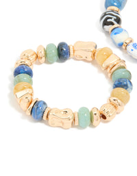 Blue & Green Beaded Pattern Stretch Bracelets 2-Pack - link has visual effect only