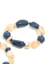 Gold & Dark Blue Beaded Stretch Bracelets 2-Pack - link has visual effect only