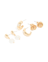 Gold Twisted & Pearl Stud Earrings 3-Pack - link has visual effect only