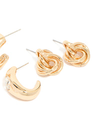 Gold Twisted & Pearl Stud Earrings 3-Pack - link has visual effect only