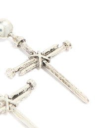 Antique Silver Cross Nail Drop Earrings - link has visual effect only
