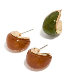 Gold Brown & Green Enamel Bubble Hoop Earrings 3-Pack - link has visual effect only