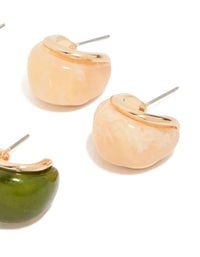 Gold Brown & Green Enamel Bubble Hoop Earrings 3-Pack - link has visual effect only