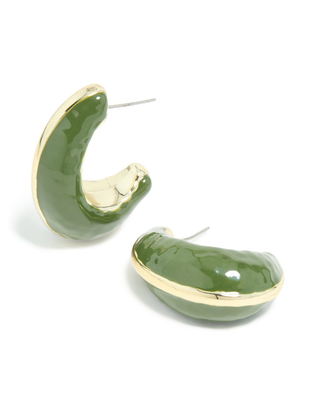 Gold Green Enamel Chunky Open Hoop Earrings