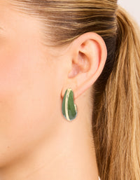 Gold Green Enamel Chunky Open Hoop Earrings - link has visual effect only