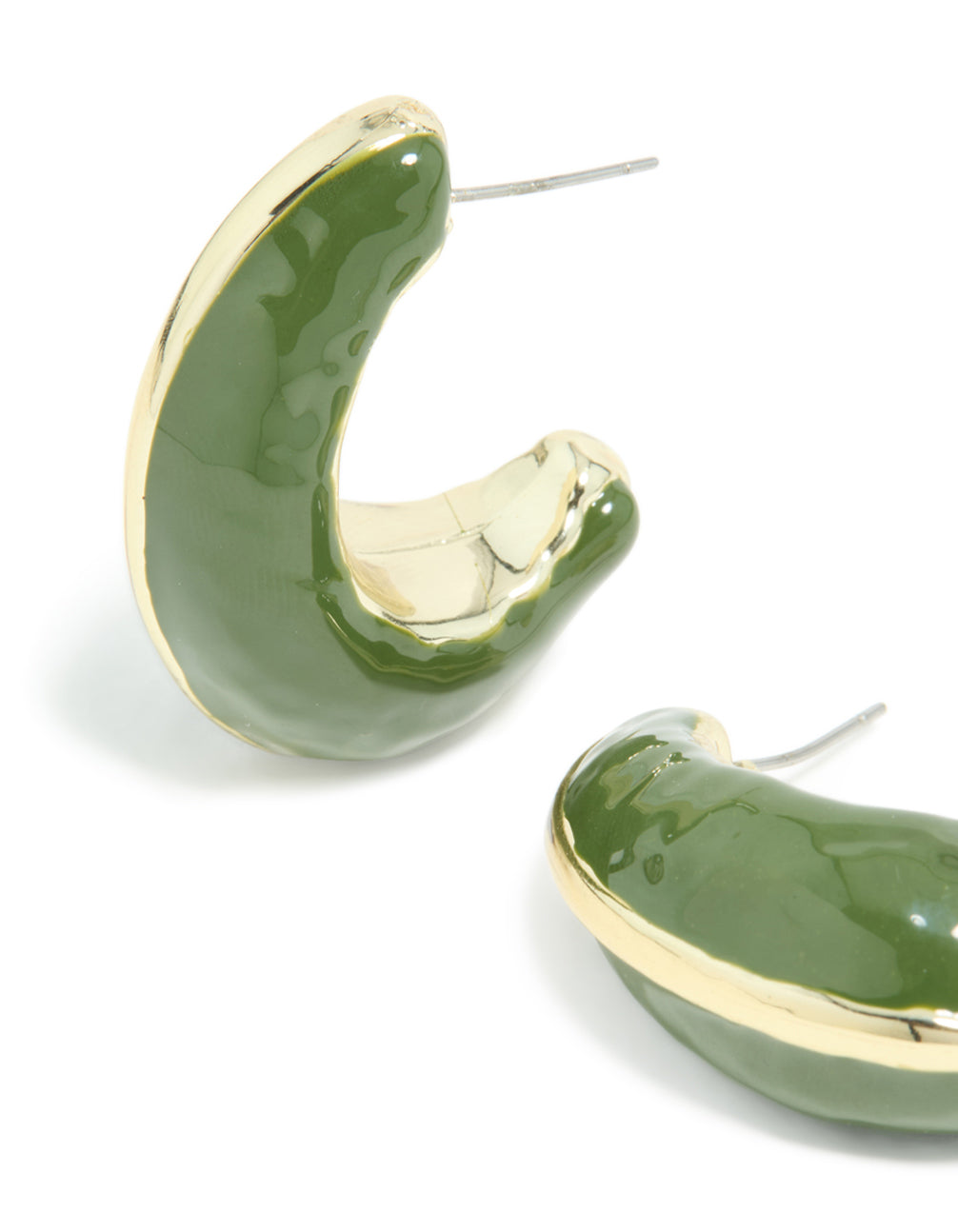 Gold Green Enamel Chunky Open Hoop Earrings
