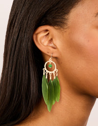 Gold Dreamcatcher & Dark Green Feather Earrings - link has visual effect only