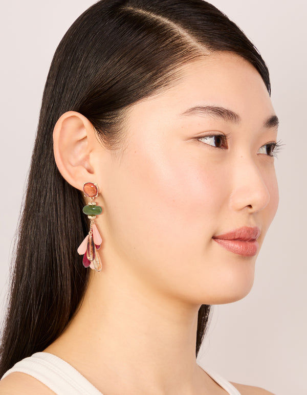 Gold Multicoloured Beaded Droplet Earrings