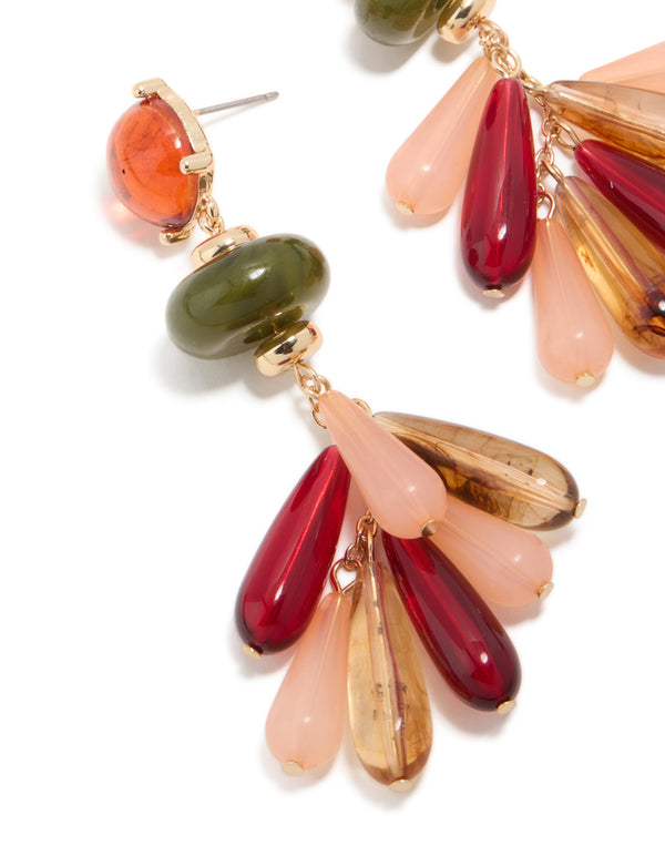Gold Multicoloured Beaded Droplet Earrings