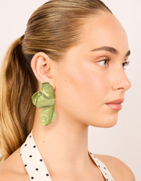 Green Coated Metal Flower Petal Drop Earrings - link has visual effect only