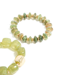 Gold Green Beaded Stretch Bracelets 2-Pack - link has visual effect only